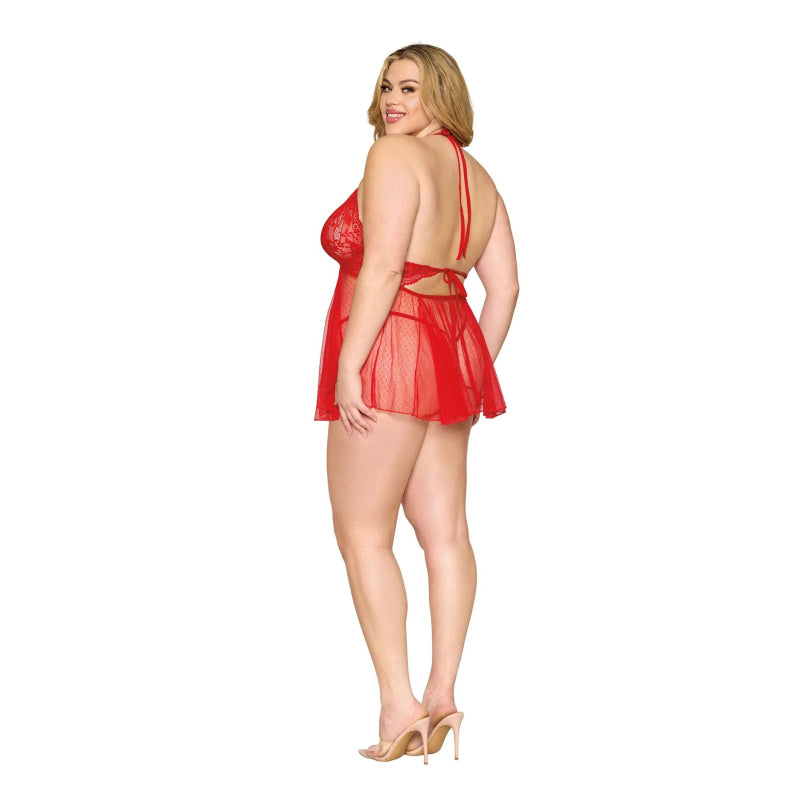 Babydoll and G-String Dmnd - One Size Queen -  Red