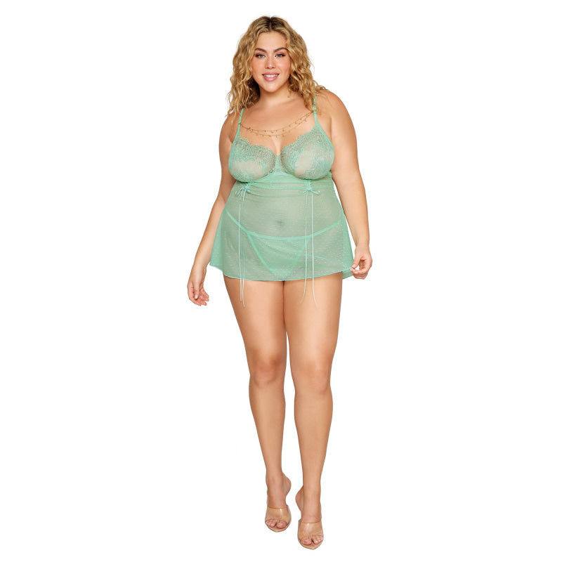 Babydoll and G-String - Queen Size - Seafoam
