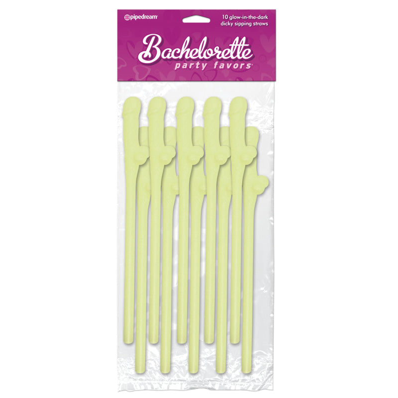 Bachelorette Party Favors - Dicky Sipping Straws - Glow-in-the-Dark - 10 Piece