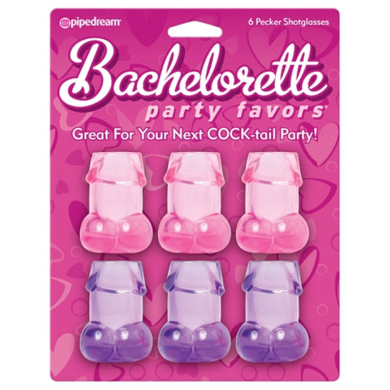 Bachelorette Party Pecker Shot Glasses - 6 Pieces - Assorted Colors