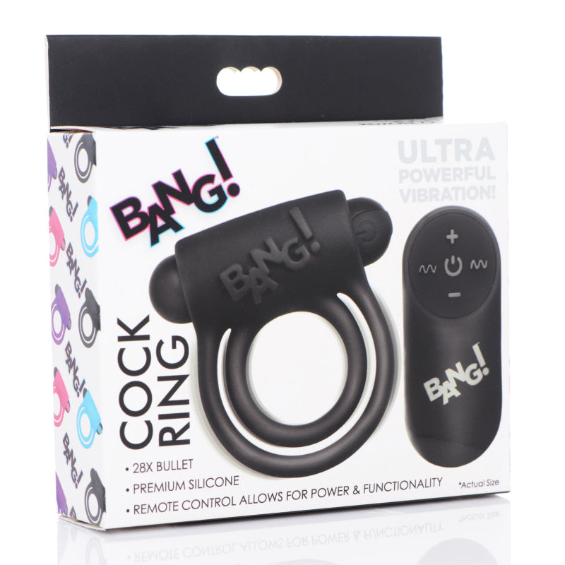 Bang - Silicone Cock Ring and Bullet With Remote  Control - Black