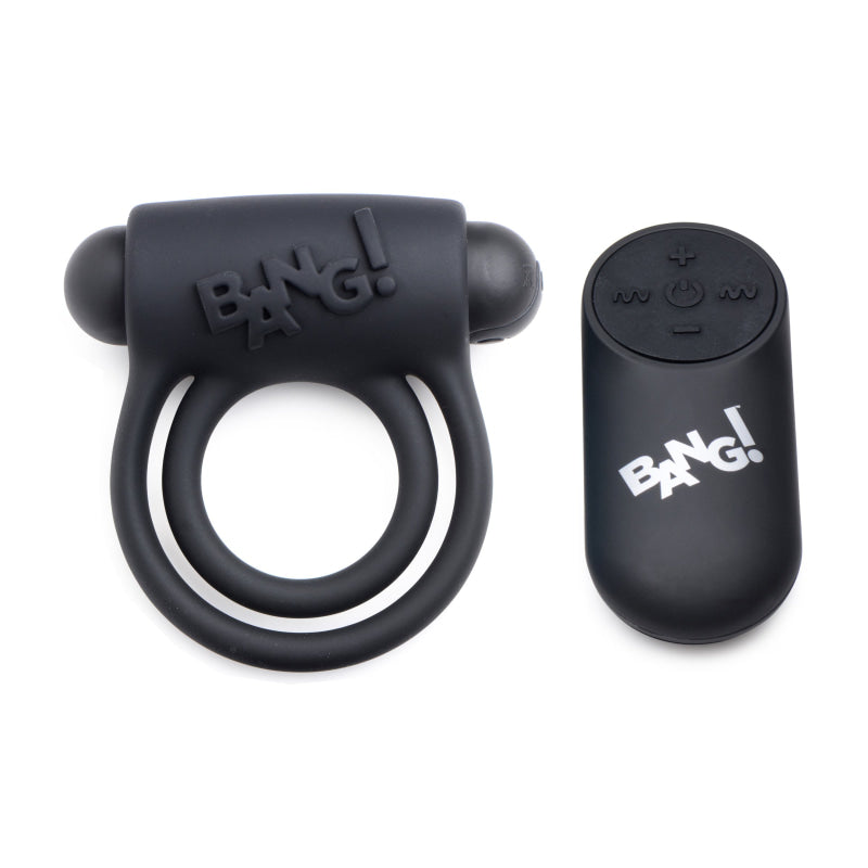 Bang - Silicone Cock Ring and Bullet With Remote  Control - Black