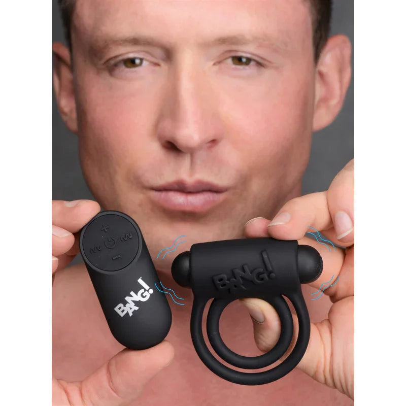 Bang - Silicone Cock Ring and Bullet With Remote Control - Black - MyPleasure