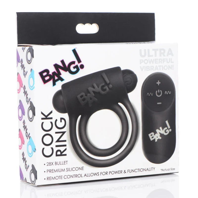 Bang - Silicone Cock Ring and Bullet With Remote Control - Black - MyPleasure