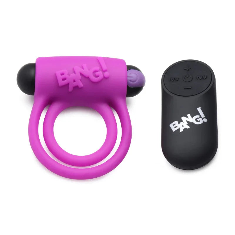 Bang - Silicone Cock Ring and Bullet With Remote Control - Purple - MyPleasure
