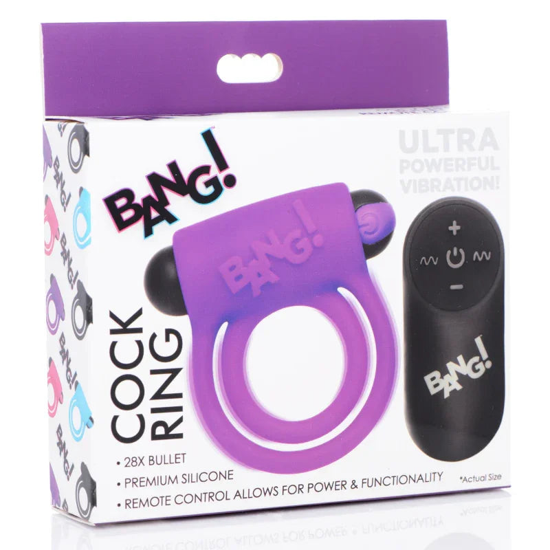 Bang - Silicone Cock Ring and Bullet With Remote Control - Purple - MyPleasure