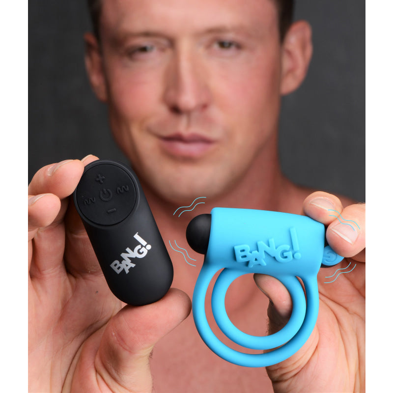 Bang - Silicone Cockring and Bullet With Remote Control - Blue