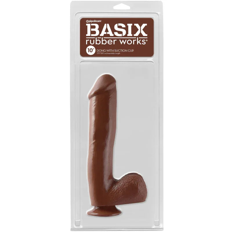 Basix Rubber Works - 10 Inch Dong With Suction Cup - Brown - MyPleasure