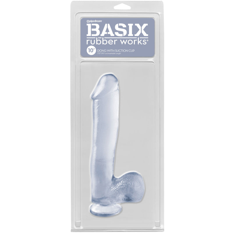 Basix Rubber Works - 10 Inch Dong With Suction Cup - Clear