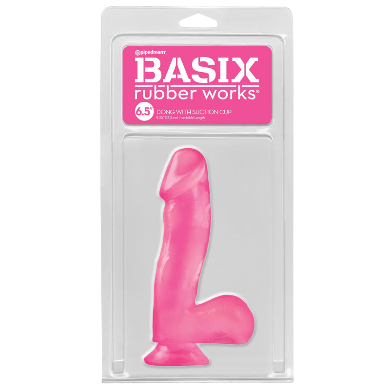 Basix Rubber Works - 6.5 Inch Dong With Suction Cup - Pink