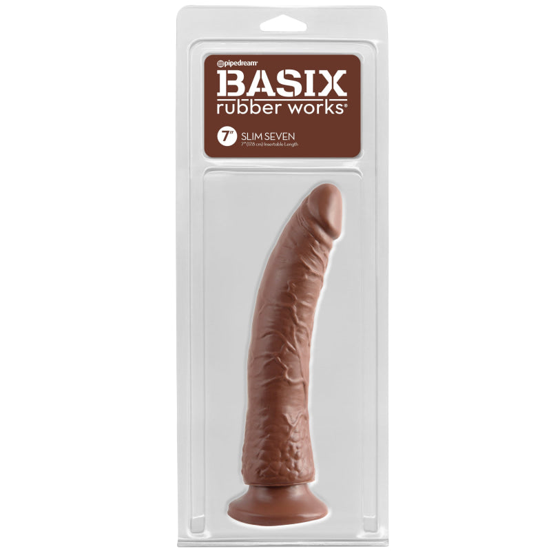 Basix Rubber Works - Slim 7 Inch With Suction Cup - Brown