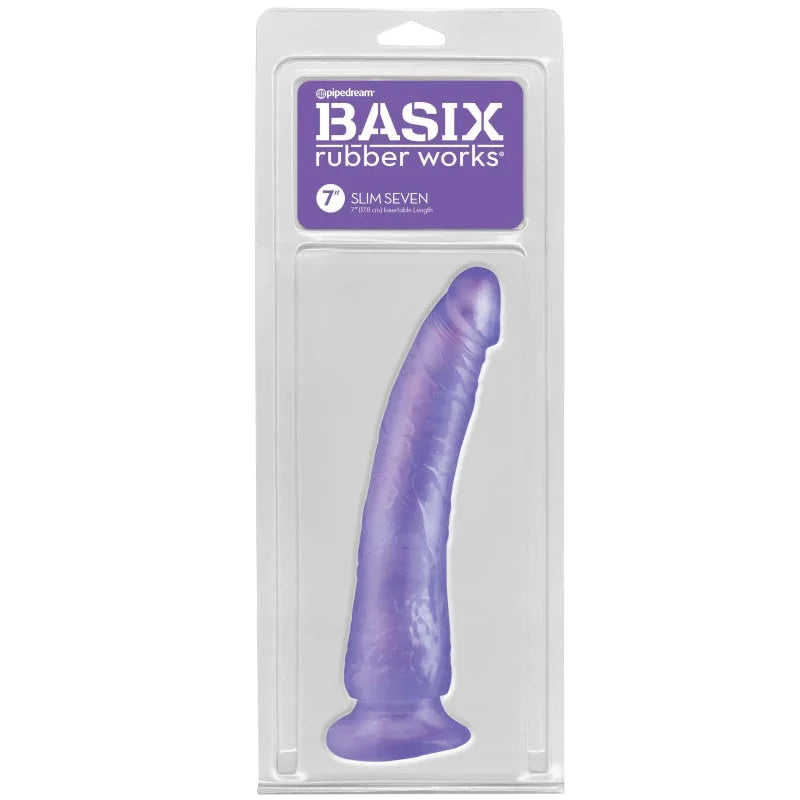 Basix Rubber Works - Slim 7 Inch With Suction Cup - Purple - MyPleasure