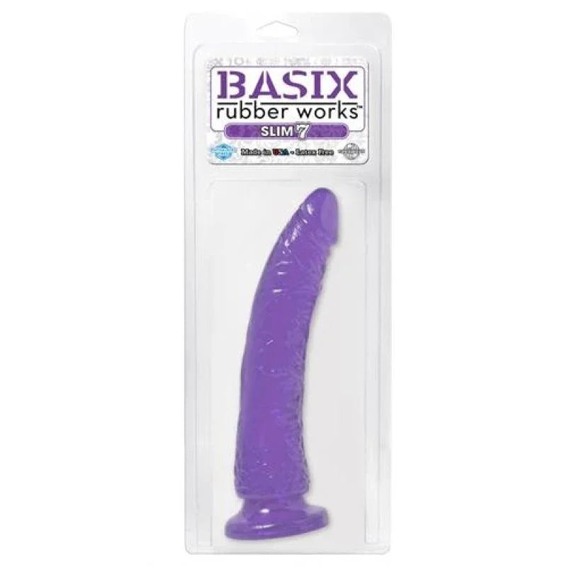 Basix Rubber Works - Slim 7 Inch With Suction Cup - Purple - MyPleasure