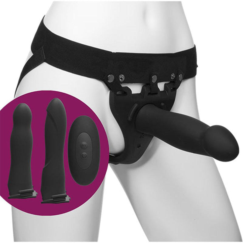 Body Extensions - Hollow Strap-on 4-Piece Set  With Clitoral Vibrator - Black