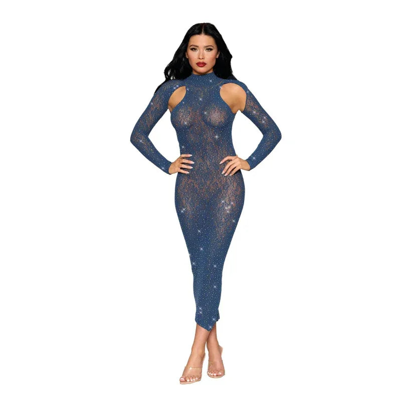 Bodystocking Gown Dmnd - One Size - Navy - MyPleasure
