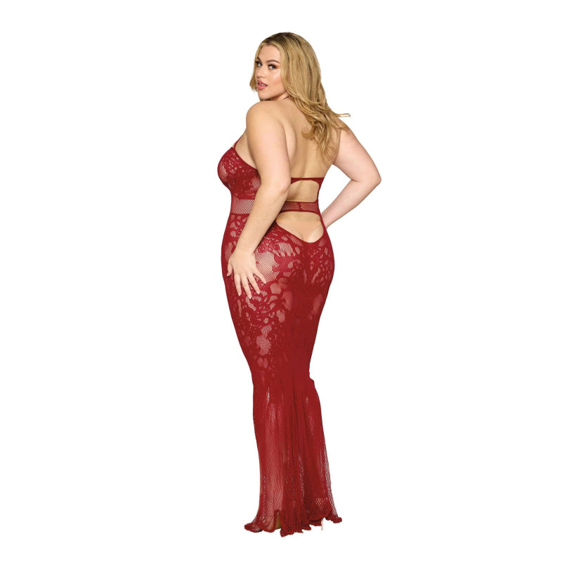 Bodystocking Gown Dmnd - One Size Queen - Red