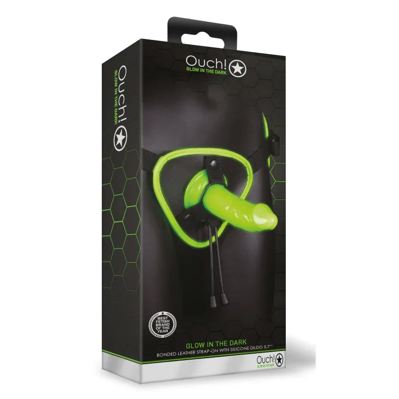 Bonded Leather Strap-on With Silicone Dildo 5.7 Inch - Glow in the Dark - MyPleasure