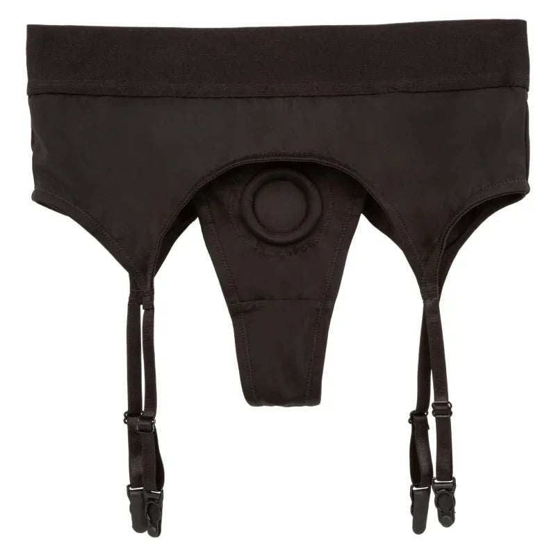 Boundless Thong With Garter - S/m - Black - MyPleasure