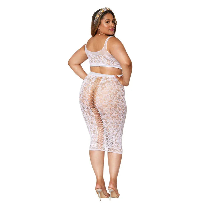 Bralette and Slip Skirt - Queen Size - White - MyPleasure