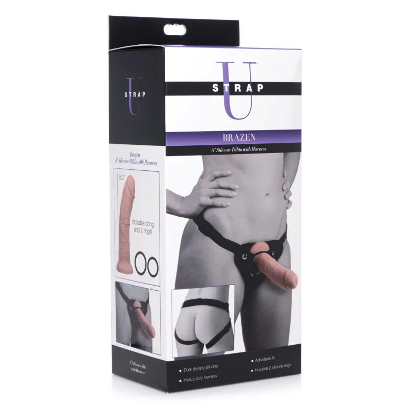 Brazen 8 Inch Silicone Dildo With Harness - MyPleasure