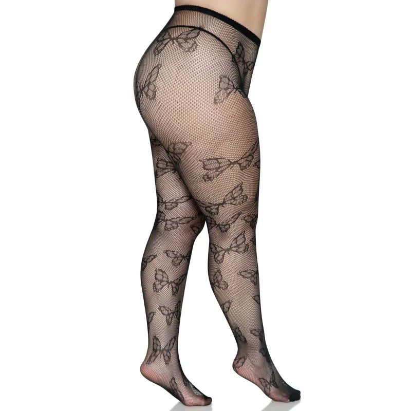 Butterfly Net Tights - 1x/2x - Black - MyPleasure