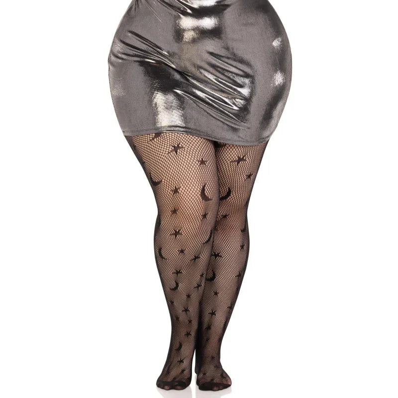 Celestial Net Tights - 1x/2x - Black - MyPleasure