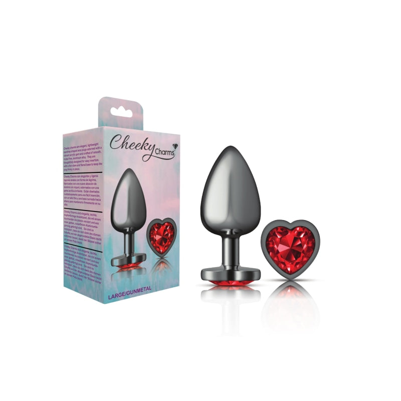 Cheeky Charms - Gunmetal Metal Butt Plug - Heart - Dark Red - Large - Anal Toys & Stimulators