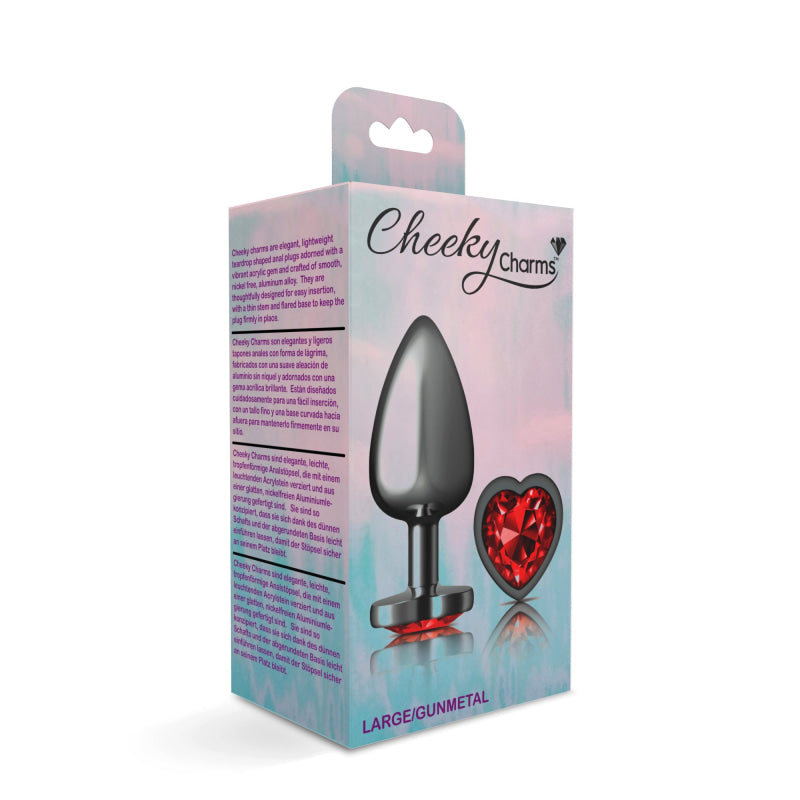 Cheeky Charms - Gunmetal Metal Butt Plug - Heart - Dark Red - Large