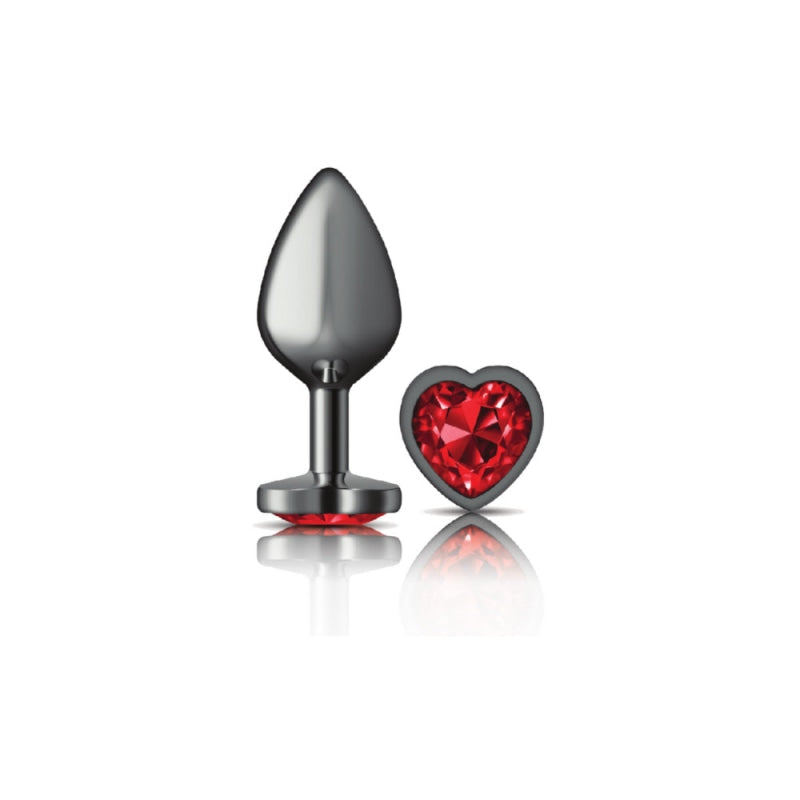 Cheeky Charms - Gunmetal Metal Butt Plug - Heart - Dark Red - Medium - Anal Toys & Stimulators