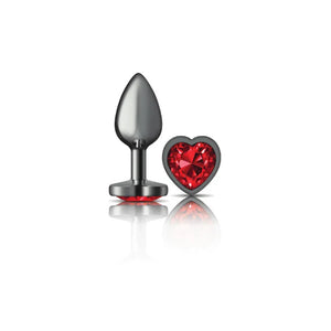 Cheeky Charms - Gunmetal Metal Butt Plug - Heart - Dark Red - Small - MyPleasure