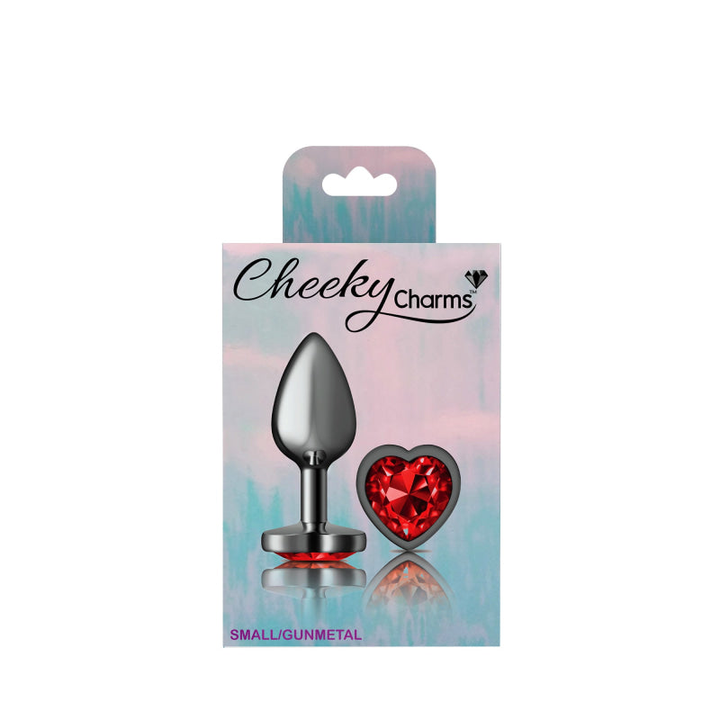 Cheeky Charms - Gunmetal Metal Butt Plug - Heart - Dark Red - Small