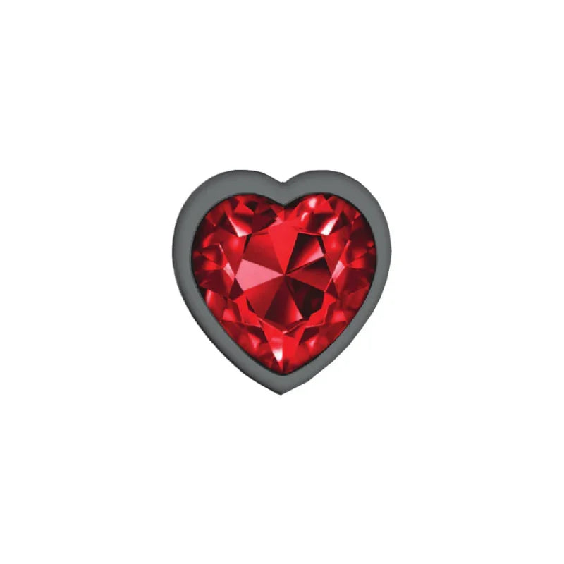 Cheeky Charms - Gunmetal Metal Butt Plug - Heart - Dark Red - Small - MyPleasure