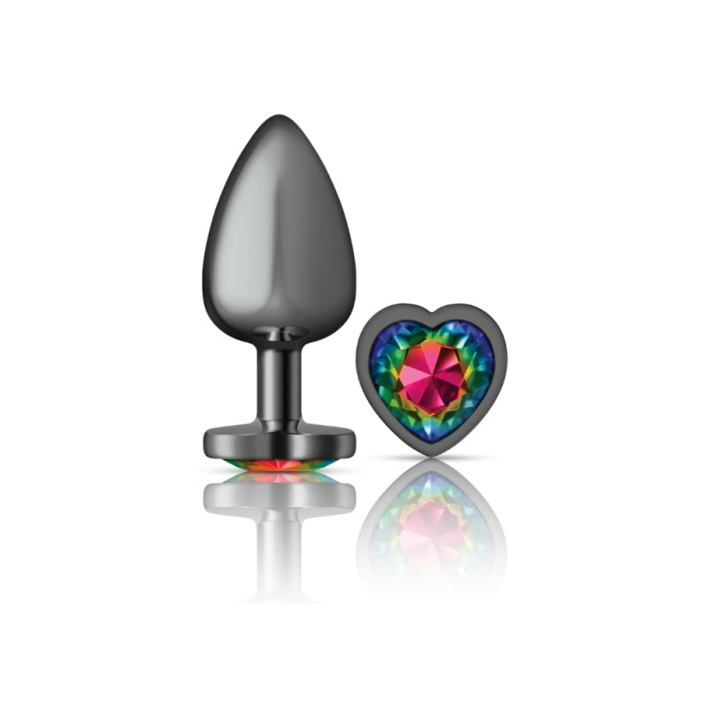 Cheeky Charms - Gunmetal Metal Butt Plug - Heart - Rainbow - Large - Anal Toys & Stimulators