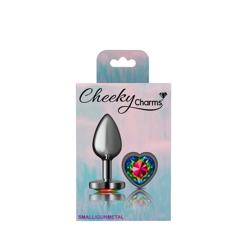Cheeky Charms - Gunmetal Metal Butt Plug - Heart - Rainbow - Small