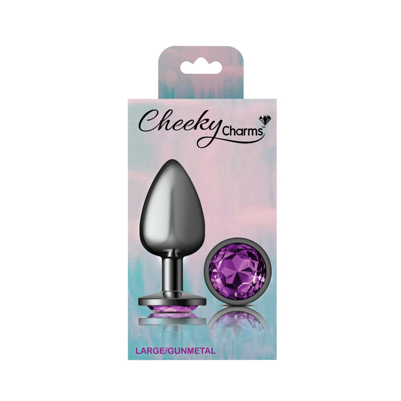 Cheeky Charms - Gunmetal Metal Butt Plug - Round - Deep Purple - Large