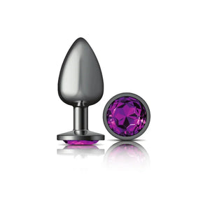 Cheeky Charms - Gunmetal Metal Butt Plug - Round - Deep Purple - Large - MyPleasure