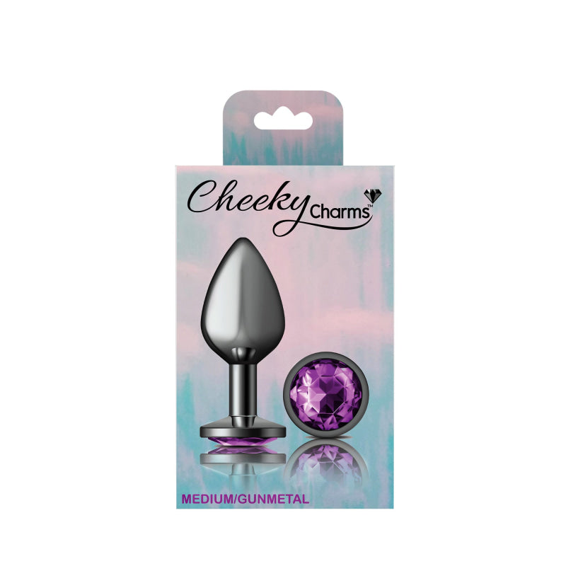 Cheeky Charms - Gunmetal Metal Butt Plug - Round - Deep Purple - Medium