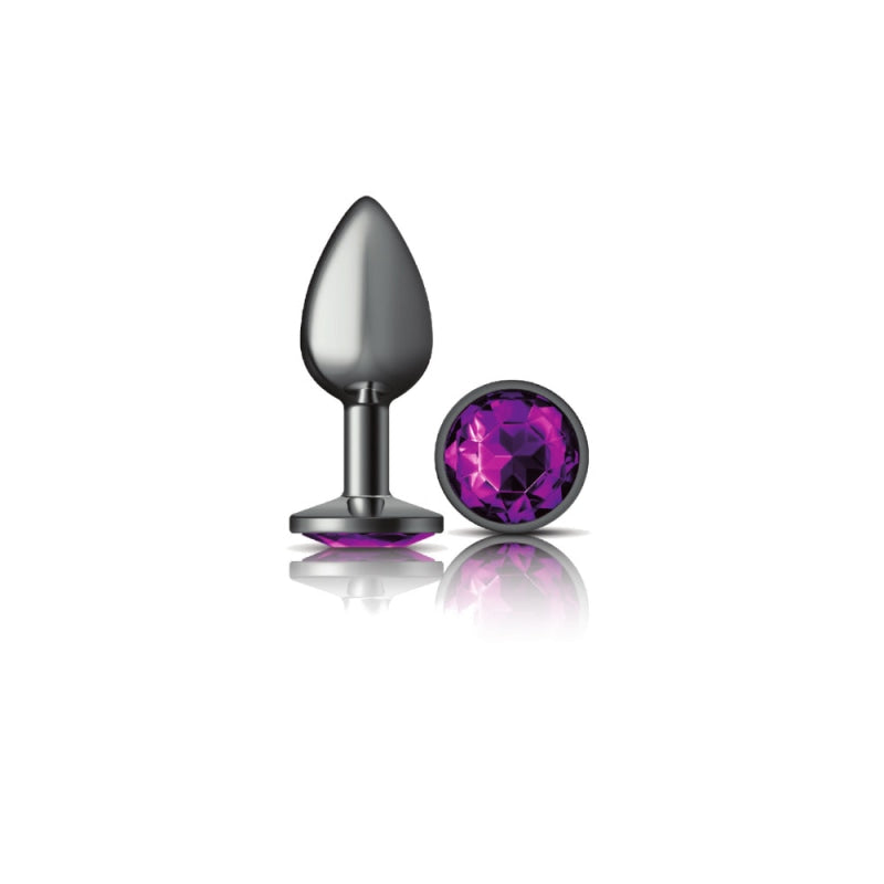 Cheeky Charms - Gunmetal Metal Butt Plug - Round - Deep Purple - Small - Anal Toys & Stimulators