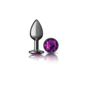 Cheeky Charms - Gunmetal Metal Butt Plug - Round - Deep Purple - Small - MyPleasure