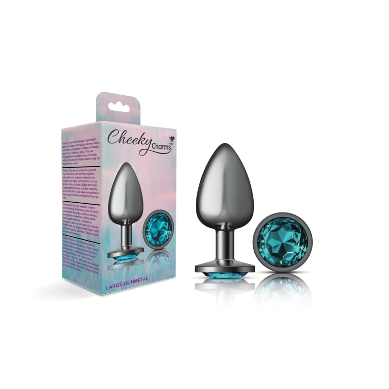 Cheeky Charms - Gunmetal Metal Butt Plug - Round - Teal - Large - Anal Toys & Stimulators