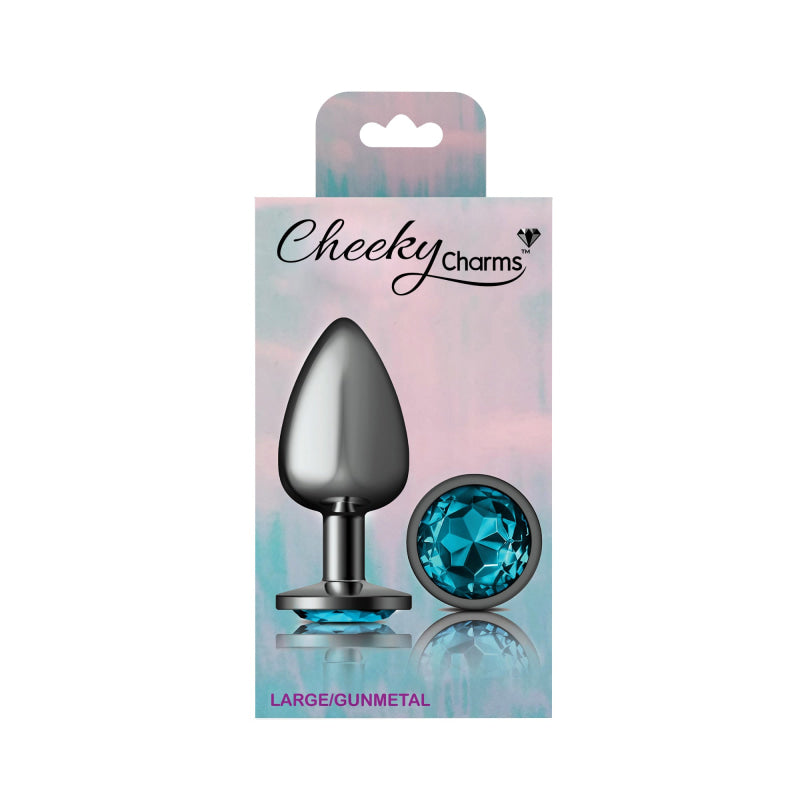 Cheeky Charms - Gunmetal Metal Butt Plug - Round - Teal - Large