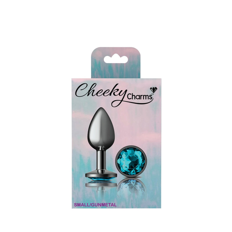 Cheeky Charms - Gunmetal Metal Butt Plug - Round - Teal - Small
