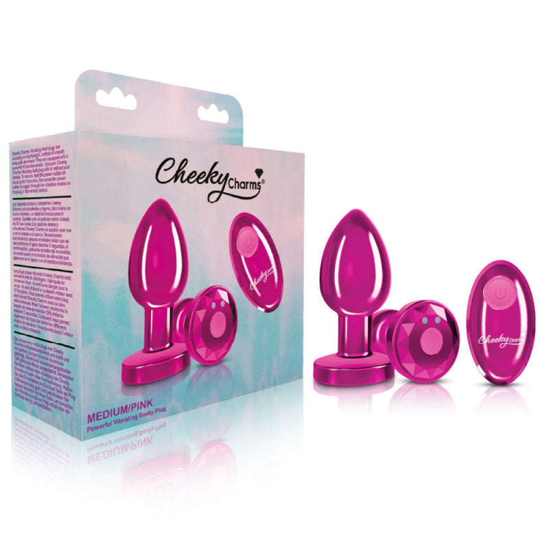 Cheeky Charms - Rechargeable Vibrating Metal Butt  Plug With Remote Control - Pink - Medium -  Preorder Only