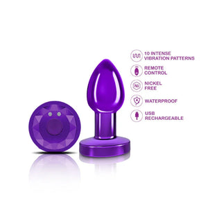 Cheeky Charms - Rechargeable Vibrating Metal Butt Plug With Remote Control - Purple - Small - Preorder Only - MyPleasure