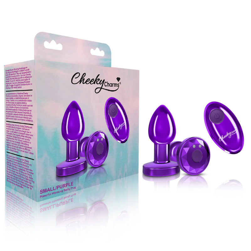 Cheeky Charms - Rechargeable Vibrating Metal Butt  Plug With Remote Control - Purple - Small -  Preorder Only