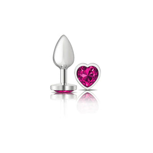 Cheeky Charms - Silver Metal Butt Plug - Heart - Bright Pink - Small - MyPleasure