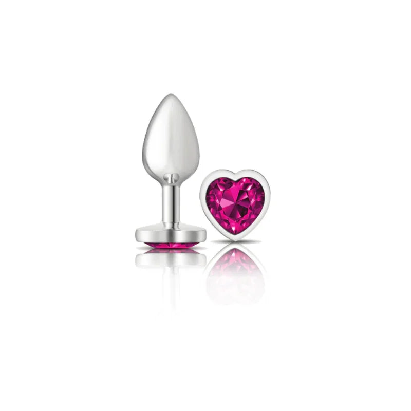 Cheeky Charms - Silver Metal Butt Plug - Heart - Bright Pink - Small - MyPleasure