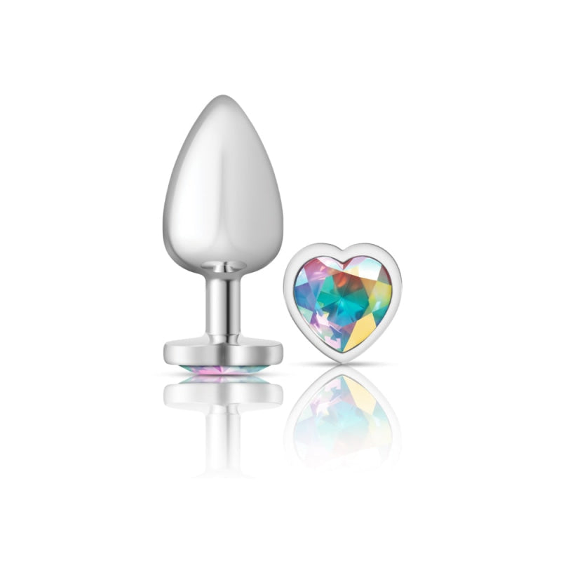 Cheeky Charms Large Silver Metal Butt Plug with Elegant Clear Heart - Sophisticated and Discreet Anal Toy, Ideal for Enhancing Intimate Experiences