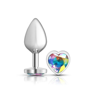 Cheeky Charms - Silver Metal Butt Plug - Heart - Clear - Medium - MyPleasure