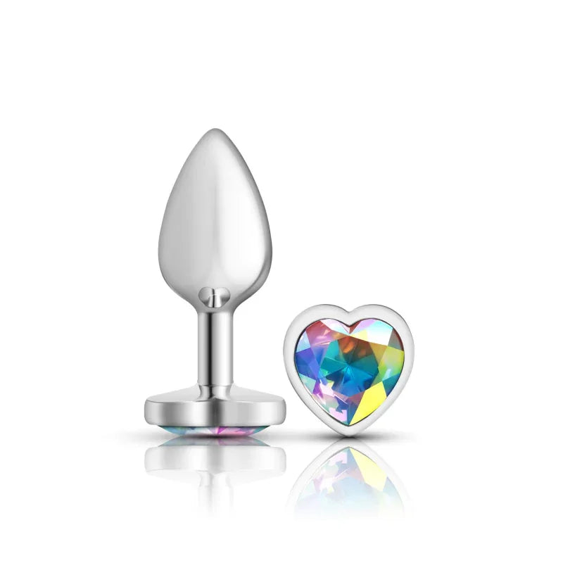 Cheeky Charms - Silver Metal Butt Plug - Heart - Clear - Small - MyPleasure